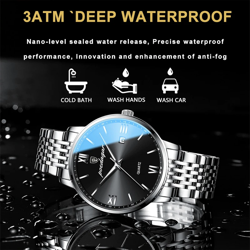 POEDAGAR Luxury Sports Men\'s Wristwatch Stainless Steel Waterproof Date Man Watch High Quality Casual Fashion Quartz Men Watches