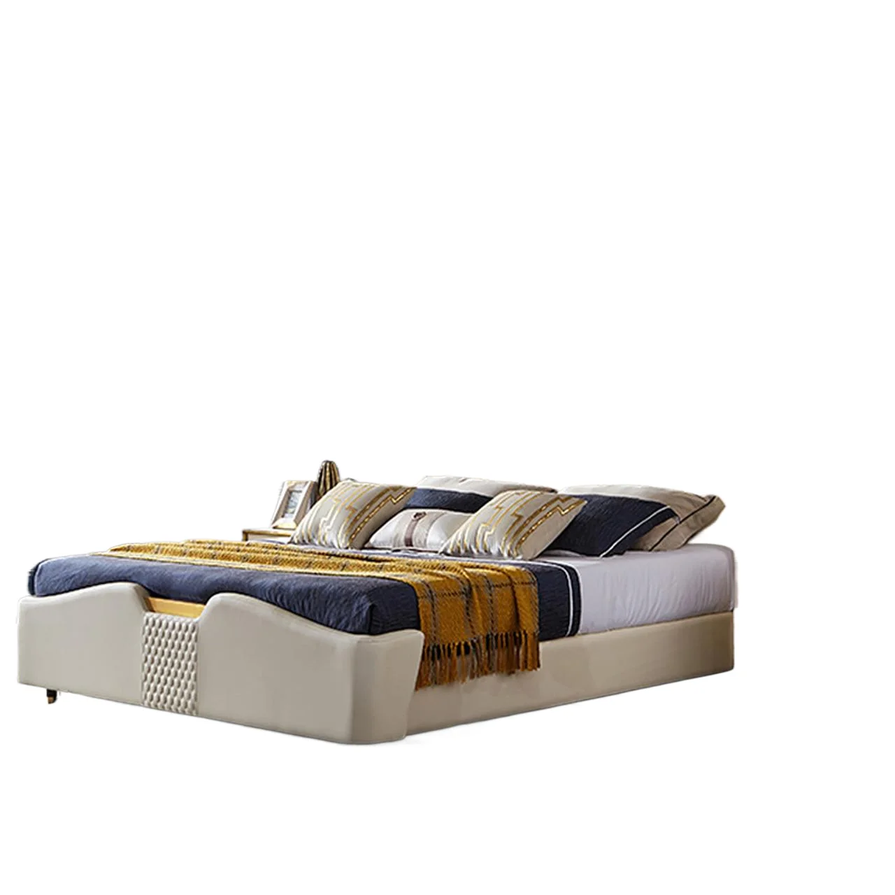 

High-end suspended double solid wood bed furniture, Italian light luxury master bedroom buckle soft bag wedding bed