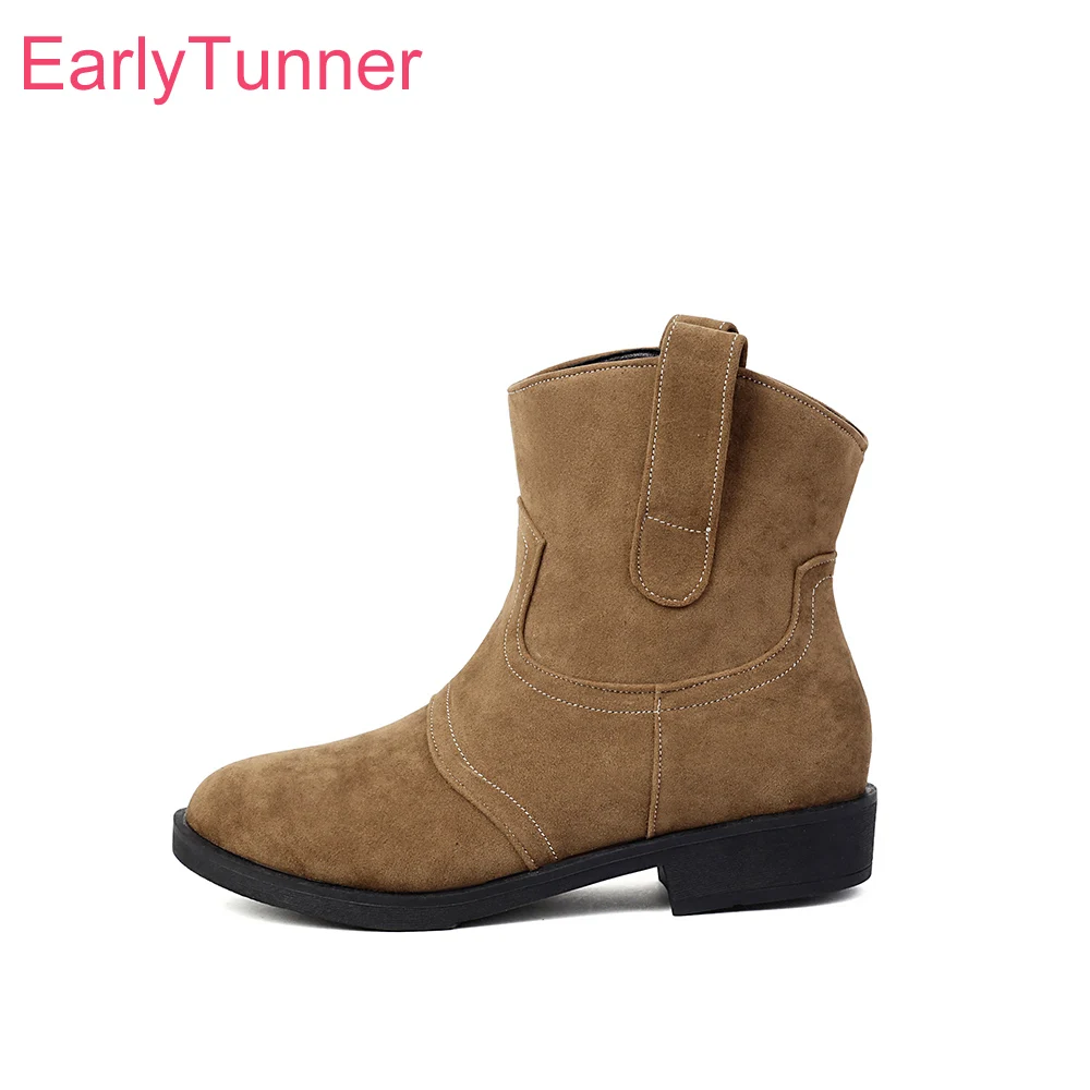 2026 Autumn Mature Women  Ankle Boots Round Toe Low Chunky Heel Office Lady Daily Shoes Large Plus Size 11 43 45 Non-slip
