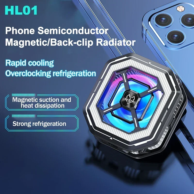 

HL01 Mobile Phone Game Cooler Semiconductor Magnetic Back-clip Cooling Fan Radiator for IPhone Android Universal Cool Heat Sink