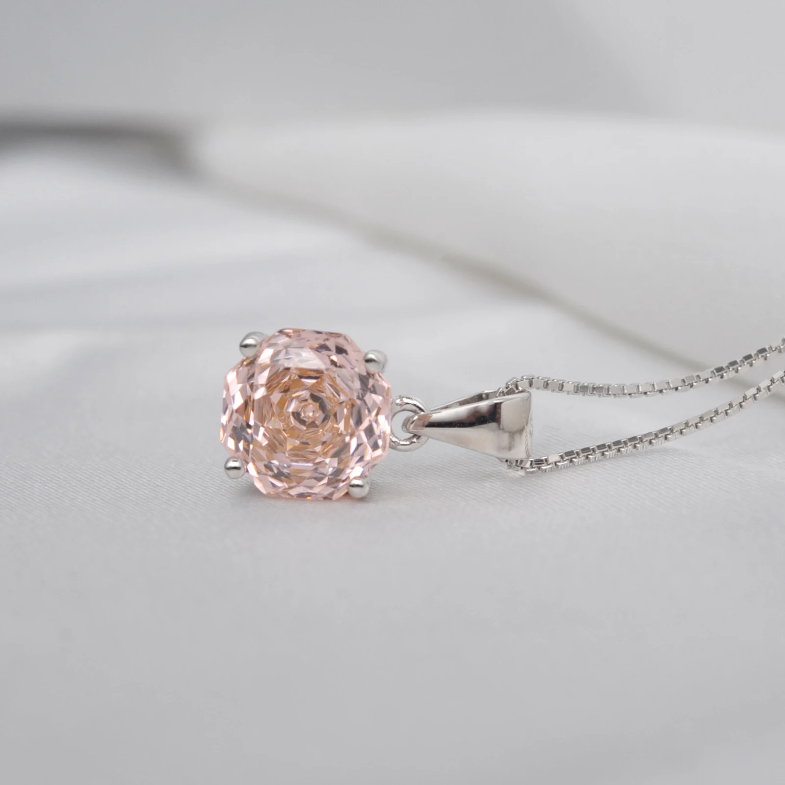 POTIY 2ct Morganit Rosa Kubisches Zirkonium CZ Achteckiger Rosenschliff Anhänger Ohne Kette 925 Sterling Silber Geschenk für Sie – Detail 19
