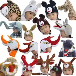 Novelty Children Kids Aldult Panda Elephant Fox Bear Reindeer Animal Hat Theme Party Dress Up Plush Headwear Costume Accessories