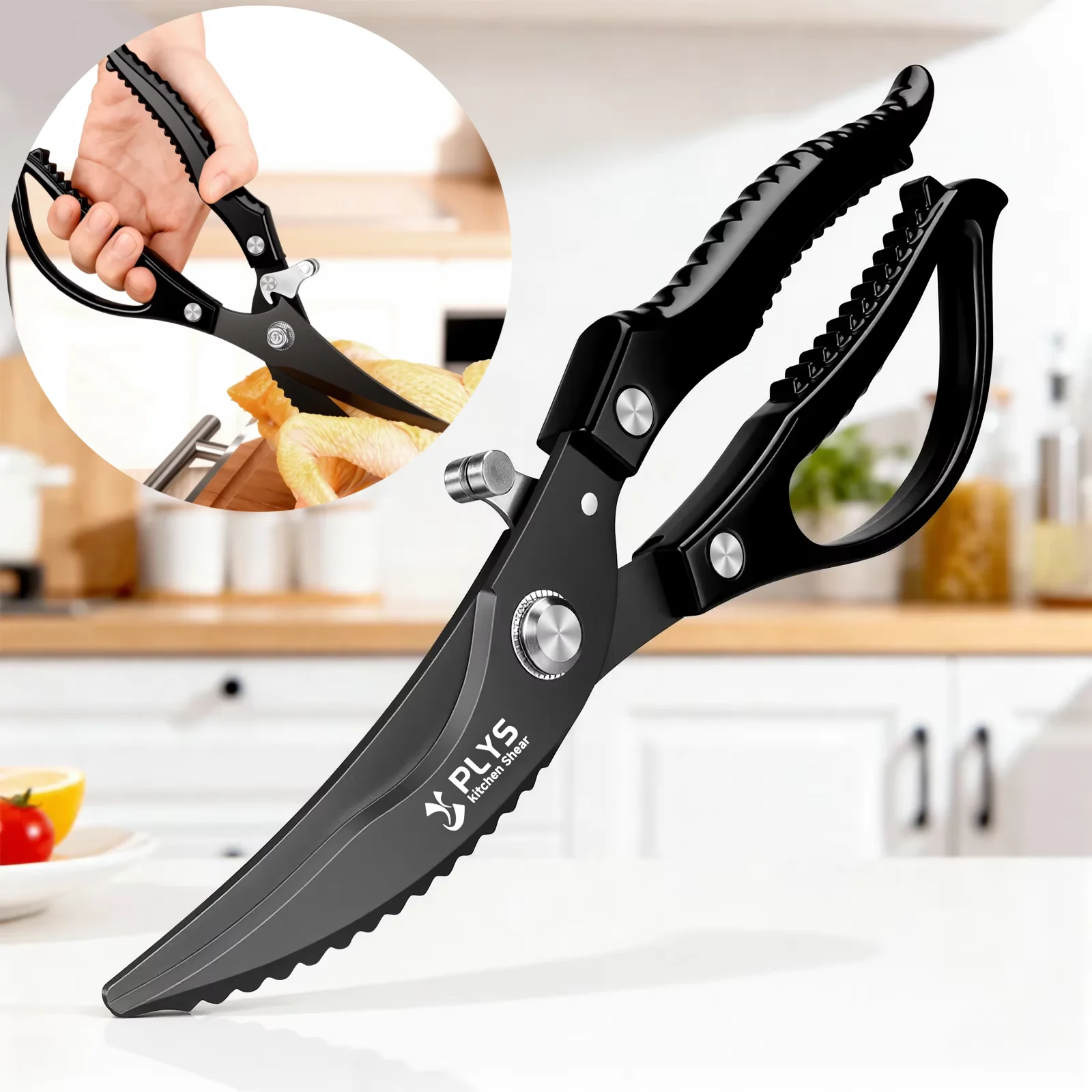 Chicken Bone Shears Black Titanium Kitchen Scissors Household Multi-Functional for Cutting Chicken, Duck, Goose, and Fish Bones