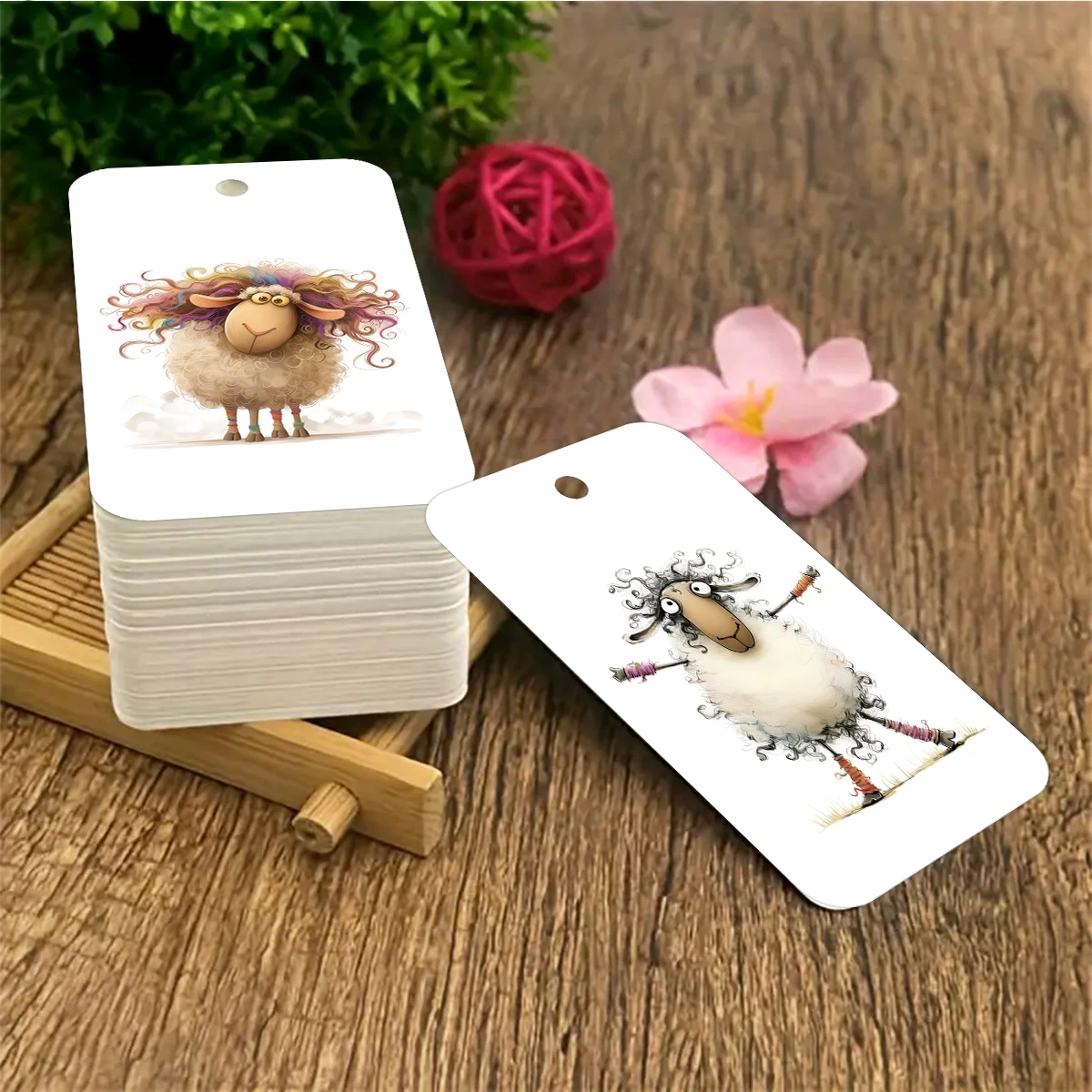 50 Stück niedliche, handgefertigte Anhänger mit Schaf- und Ziegenmotiv zum Verzieren von Geschenken, als Gastgeschenke für Hochzeiten und Geburtstage, für kleine Unternehmen und als Etiketten für Partys mit Tiermotiven. – Detail 4