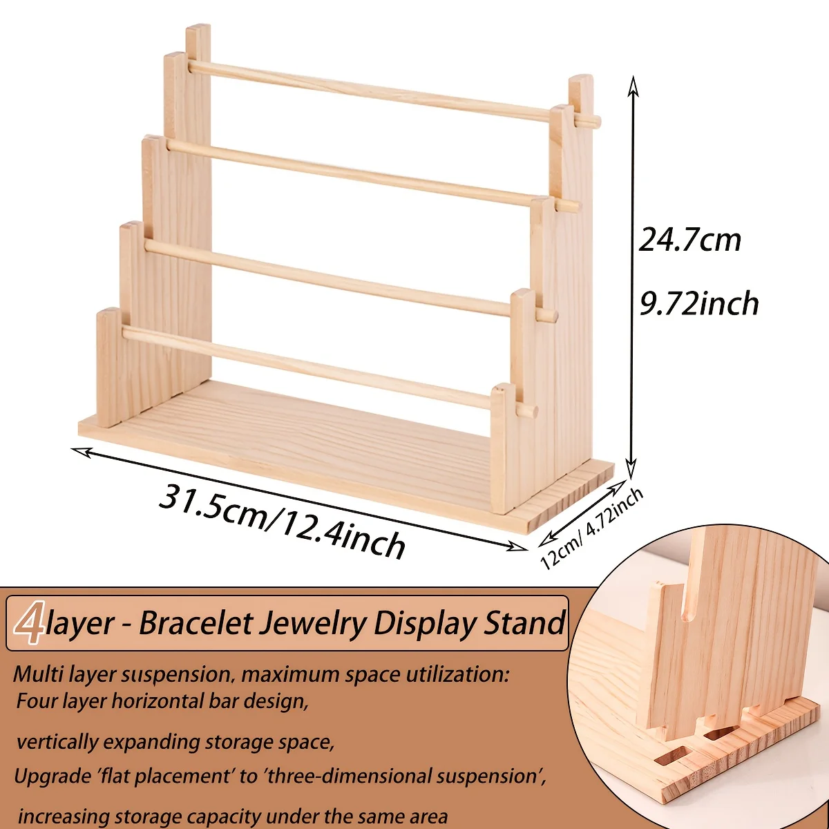 Multi-Functional Wooden Bracelet Display Stand