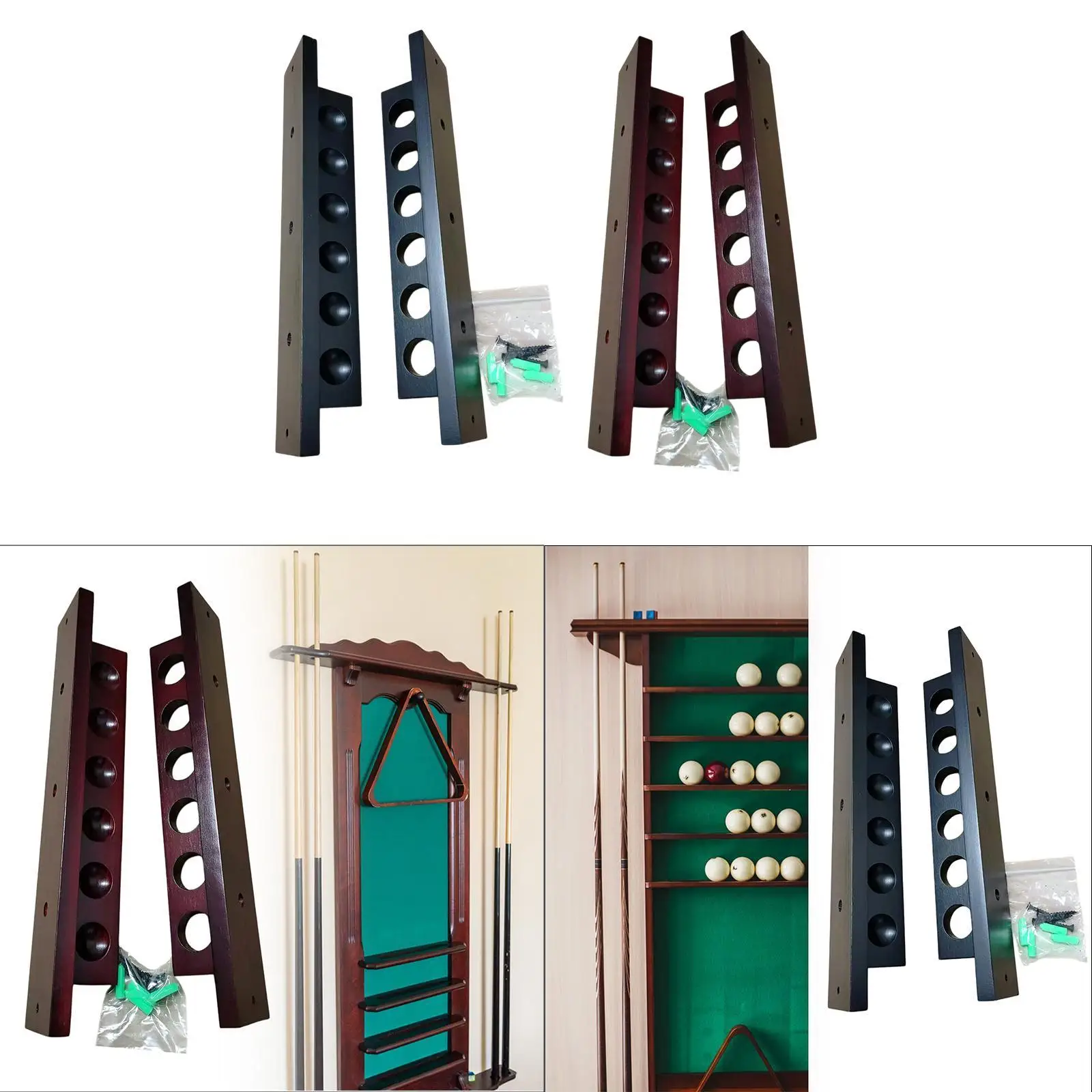 

Billiard Cue Rack Billiard Pool Cue Stick Holder Professional Wooden Space Saving 6 Pool Cue Wall Rack for Players Clubhouse