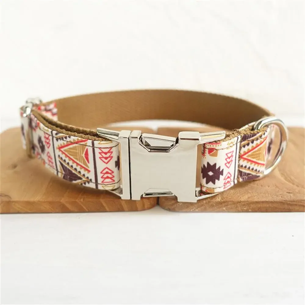 Personalized Pet Collar Customized Nameplate ID Tag Adjustable Brown Ethnic Suit National Plaid Cat Dog Collars Lead Leash