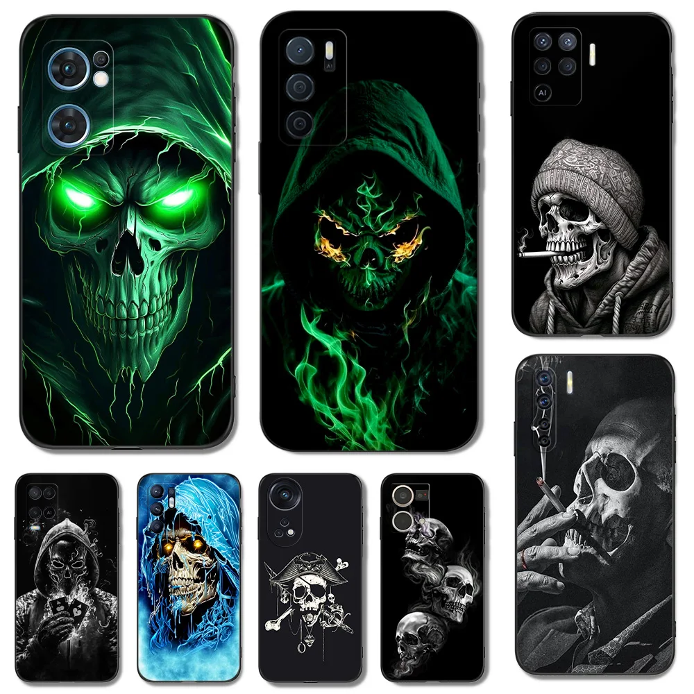 Black Tpu Case For OPPO A16 A16S A55 A94 F17 F19 Pro Reno 4 5 Lite 6 4G 5G Green Black Skull