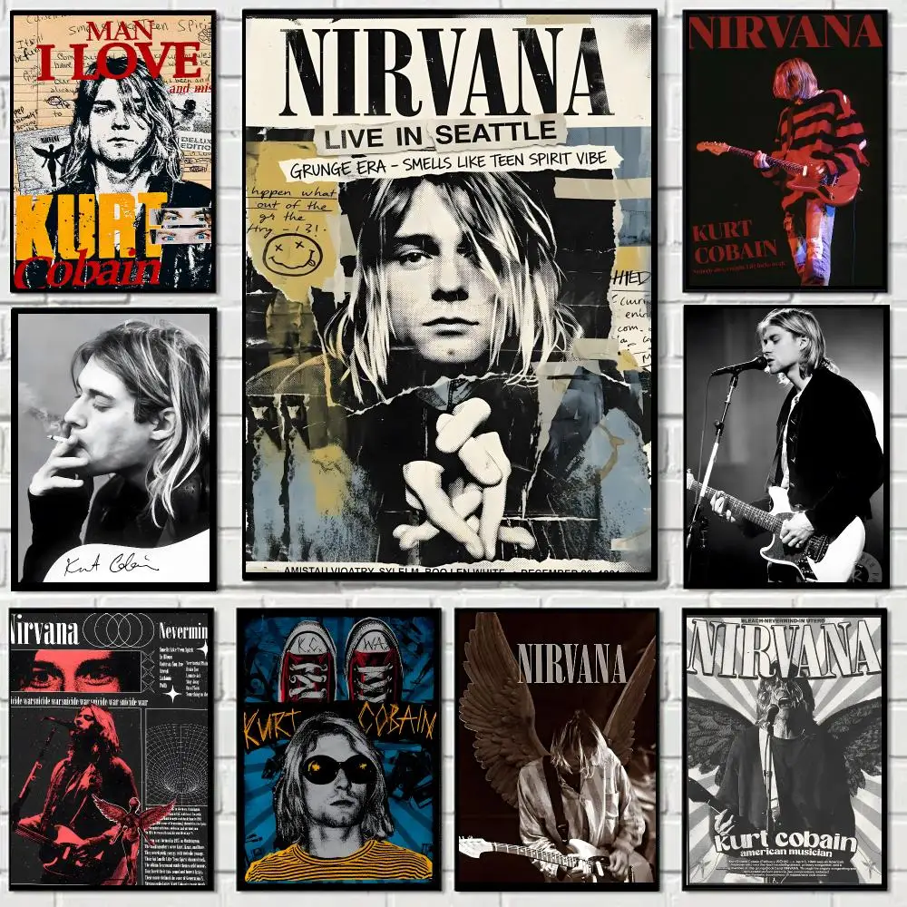 Kurt Cobain Rock-Sänger Retro Wandkunst Poster HD Hochwertiger Ästhetischer Druck Wanddekoration für Wohnzimmer und Heim
