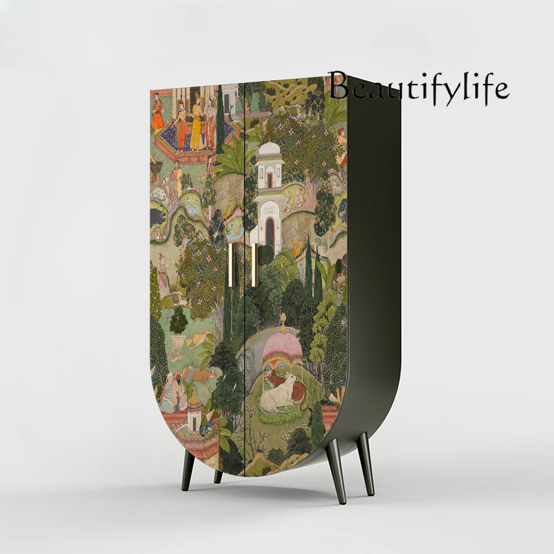 

Retro solid wood wardrobe bedroom custom storage locker wardrobe living room entrance decorative cabinet painted art