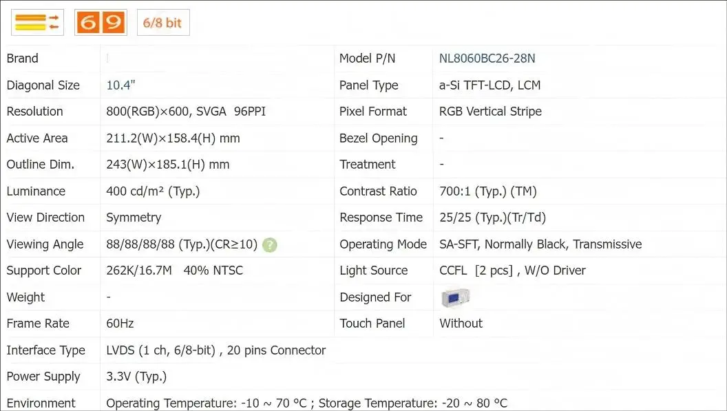 NL8060BC26-28N 10,4-calowy przemysłowy wyświetlacz LCD, nowy i oryginalny w magazynie, przetestowany przed wysyłką