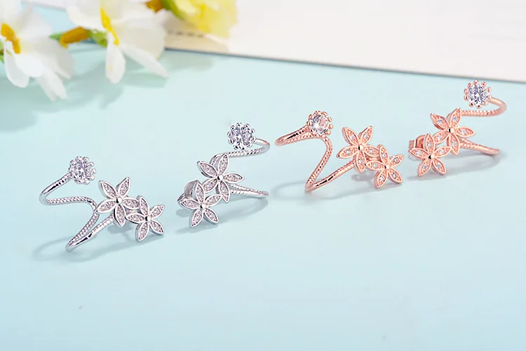 New Arrival Hot Sell Fashion Flower CZ Zircon 925 Silver Needle Ladies Stud Earrings Female Jewelry Gift Drop Shipping