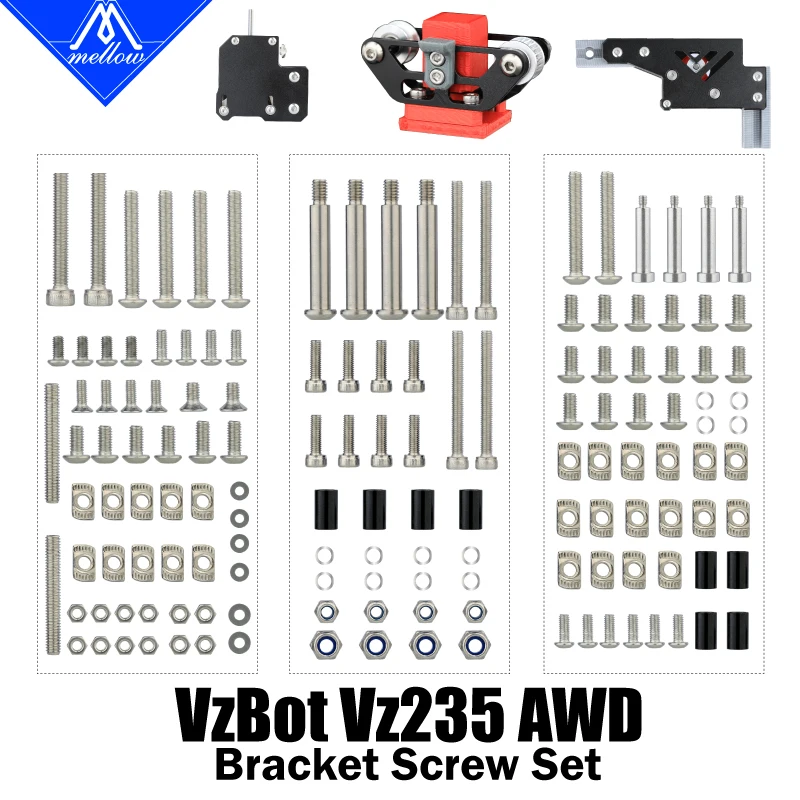 

Mellow CNC VzBoT Vz235 235 3D Printer Aluminum AWD Motor Mount And Y-axis Gantry Screws Pack Includes Titanium Bolts