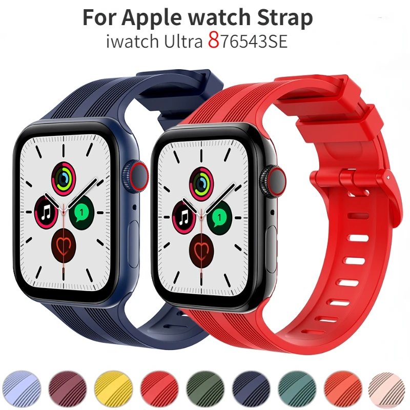 

Texture Silicone Strap For Apple Watch Band Ultra 2 10 9 8 7 46mm 45mm 41mm 44mm 40mm 42mm Rubber Bracelet Belt iWatch 6 5 4 SE