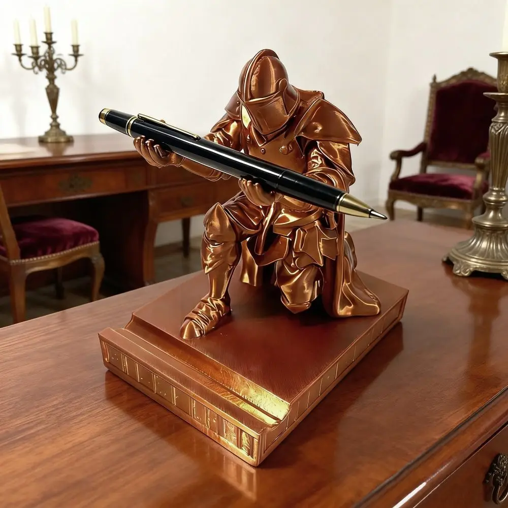 Desk Organizer 3D Printed Pen Holder Desk Decor Educational Medieval Armor Figurine Statue Silver Gold Pencil Holder