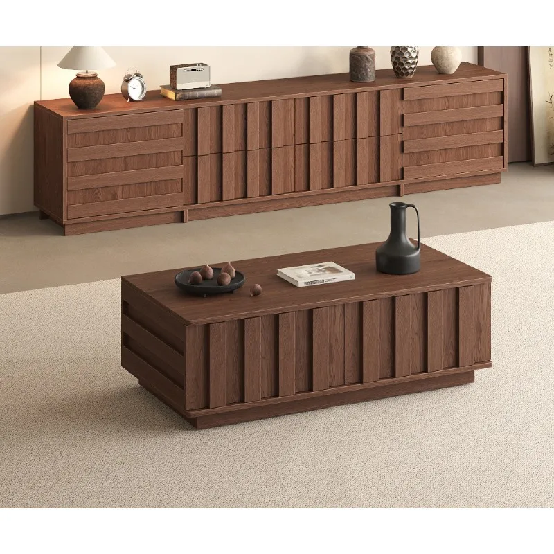 

Floor-to-ceiling TV cabinet, living room, household antique solid wood storage locker integrated 2025 new coffee table
