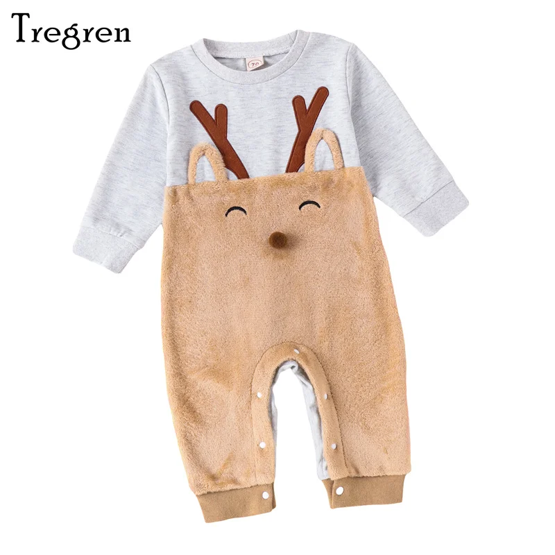 

Tregren 0-18M Newborn Baby Girls Boys Christmas Jumpsuit Long Sleeve Crewneck Elk/Christmas Tree Print Casual Fall Winter Romper