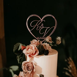 Personalized Cake Topper in a Heart Shape Wedding Cake Topper, Mr and Mrs Cake Topper for Wedding Initials Charm Monogram