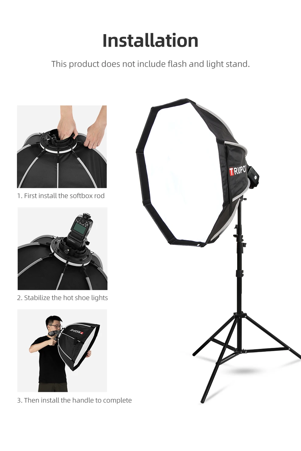 TRIOPO KX Softbox 55cm 65cm Quick Releaes Folding On-camera Flashlight Softbox For GODOX Speedlite V1 AD200Pro General Interface