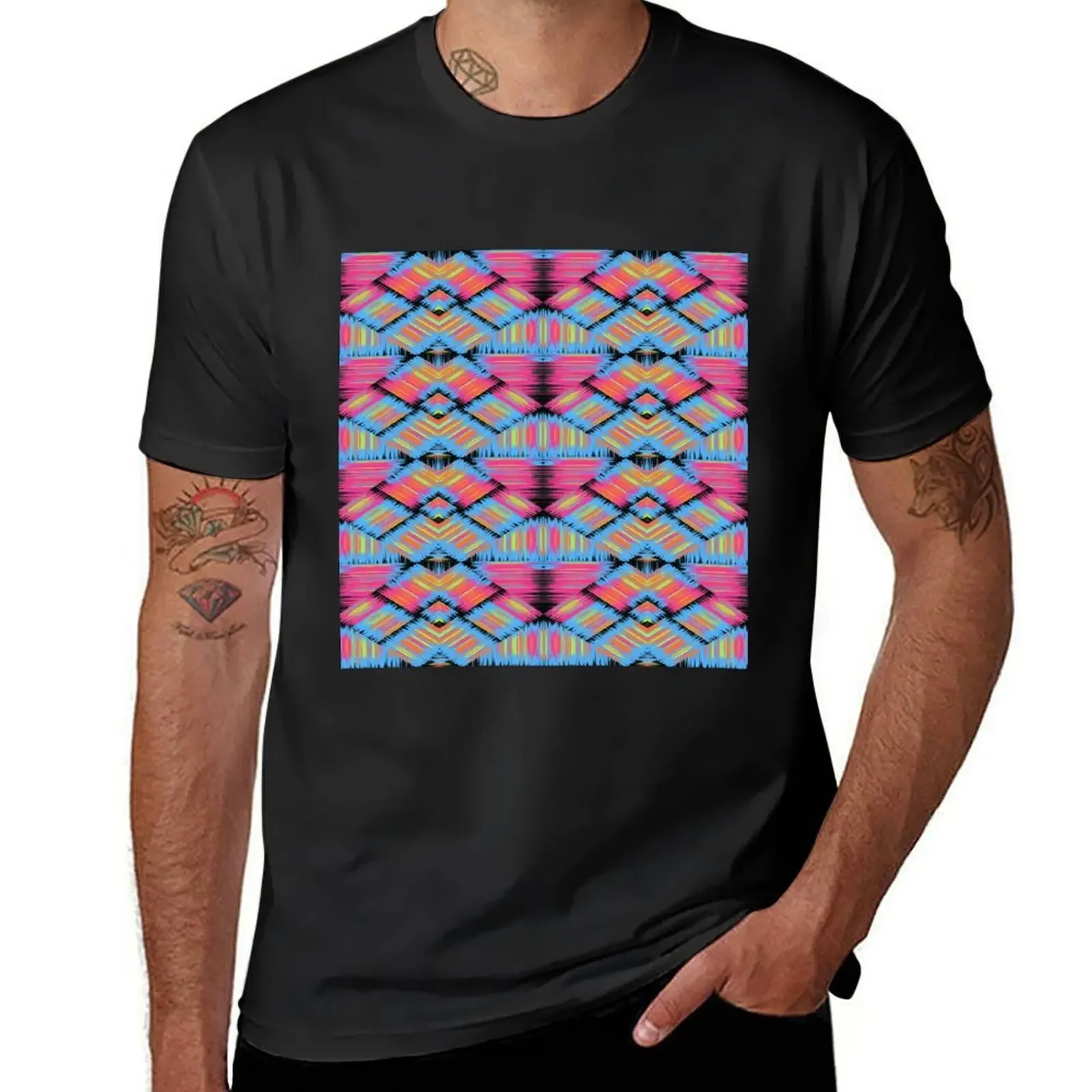 Colorful symmetrical striped patterns T-shirt tees shirts graphic tees sweat heavyweights big and tall t shirts for men