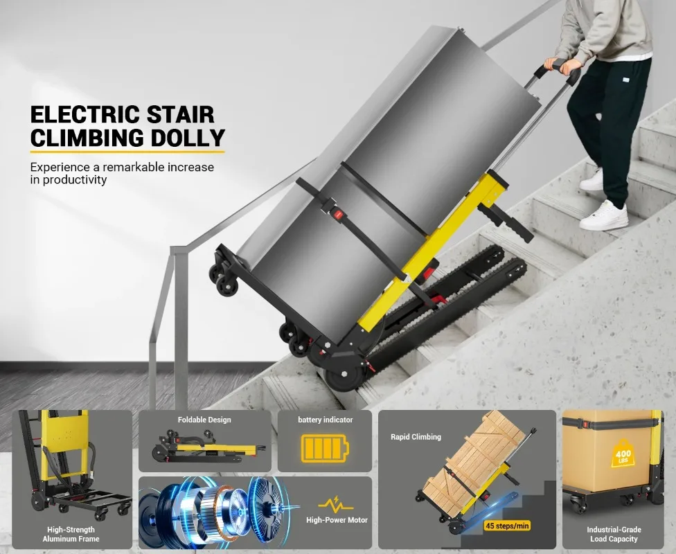 Electric Stair Climbing Hand Trucks Dolly  for Moving 400lbs Capacity Heavy Duty Folding Stair Climber Hand Trolley