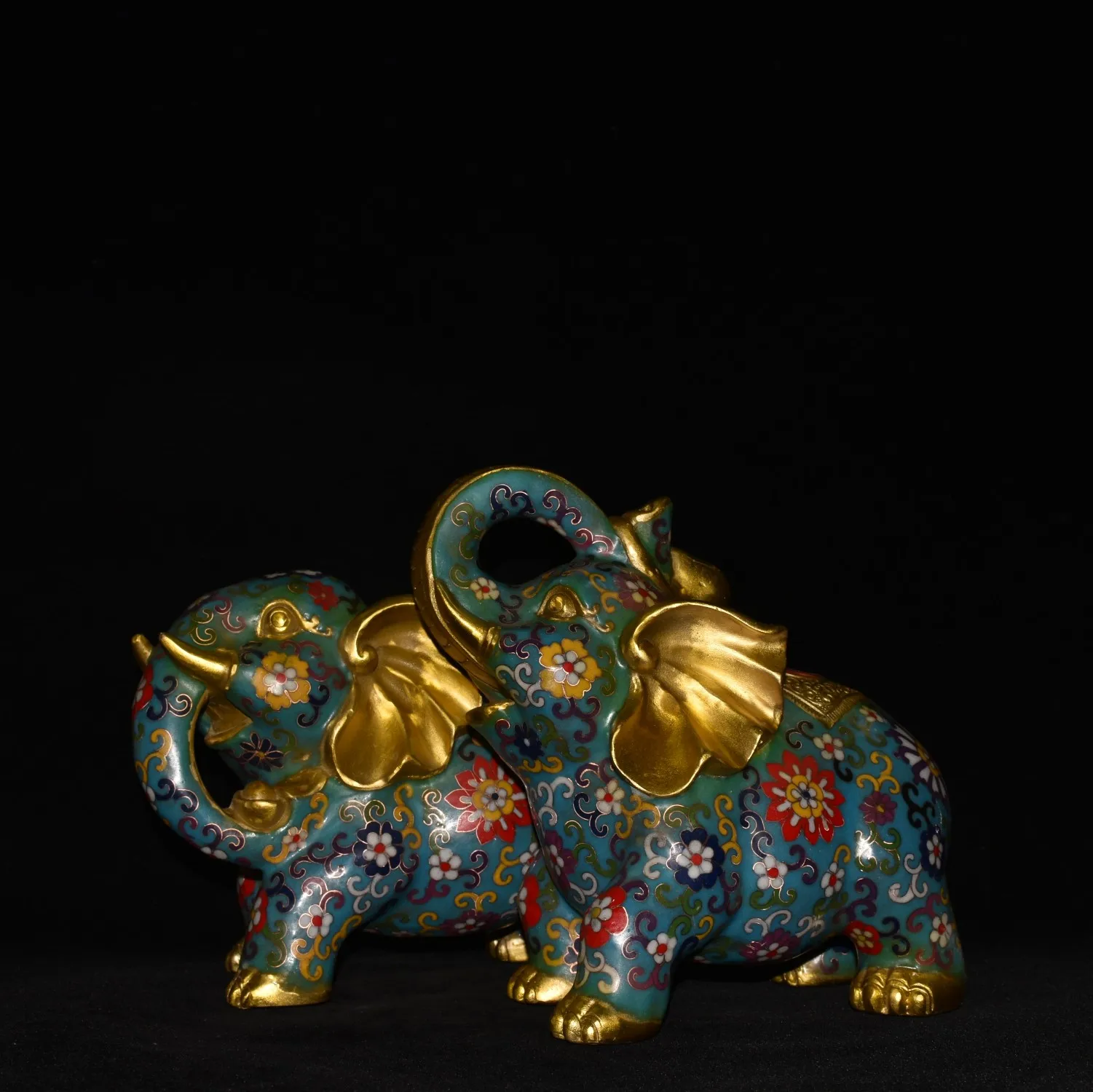 

10"Tibetan Temple Collection Old Bronze Cloisonne Enamel Floral Texture Elephant Statue A Pair Amass wealth Town house Exorcism