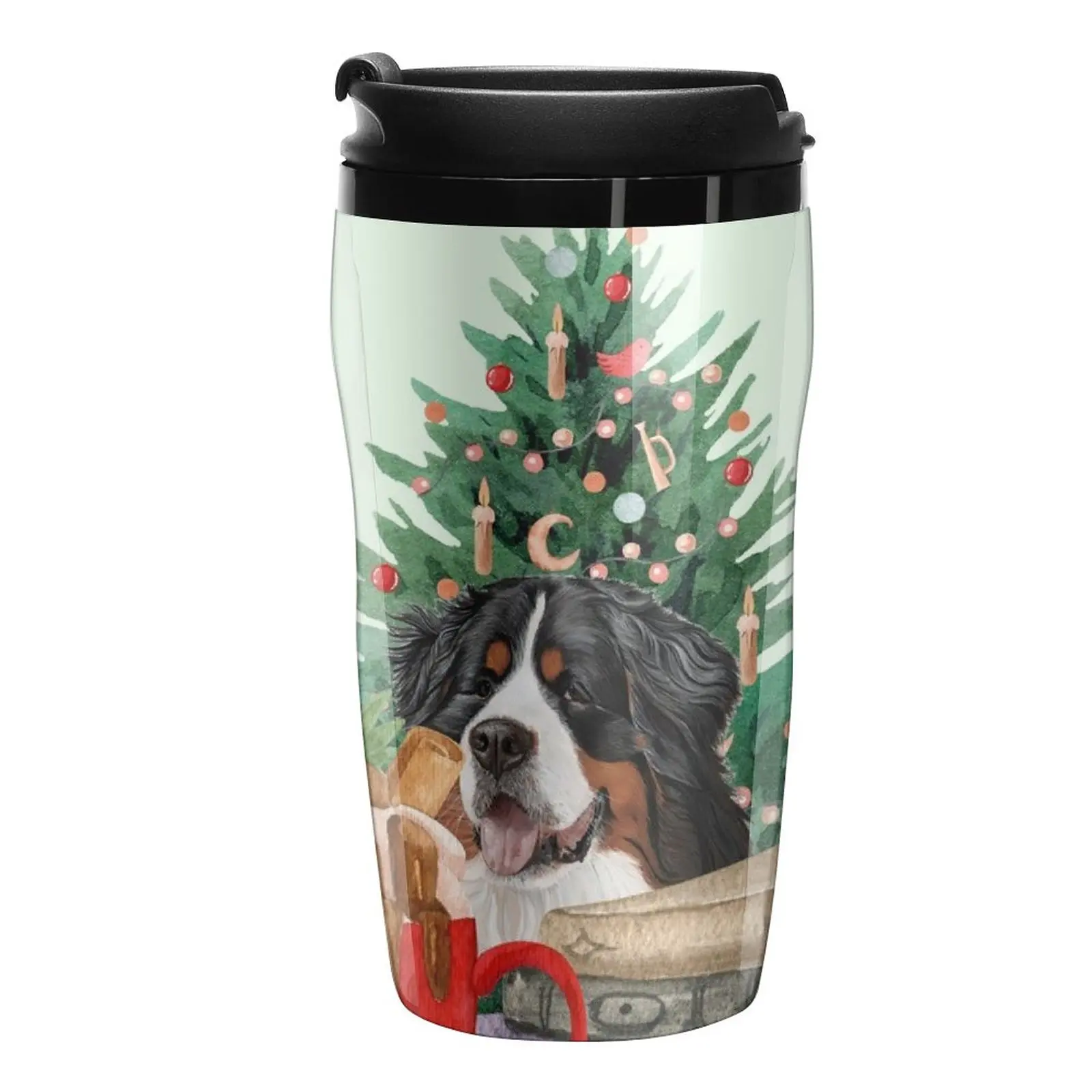 New Bernese Mt. Dog with charismas hot chocolate and books : Bernese Mountain Christmas Travel Coffee Mug