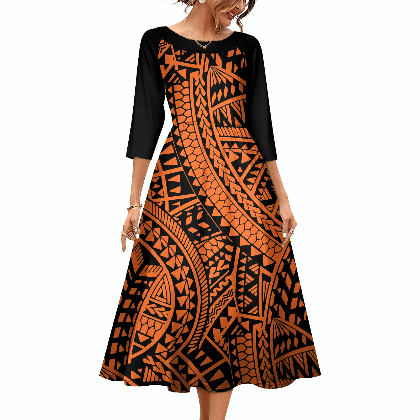 

Low Price Elegant Women's Islander Dress Samoan Tribal Polynesian Puletasi Dresses Female Outfits