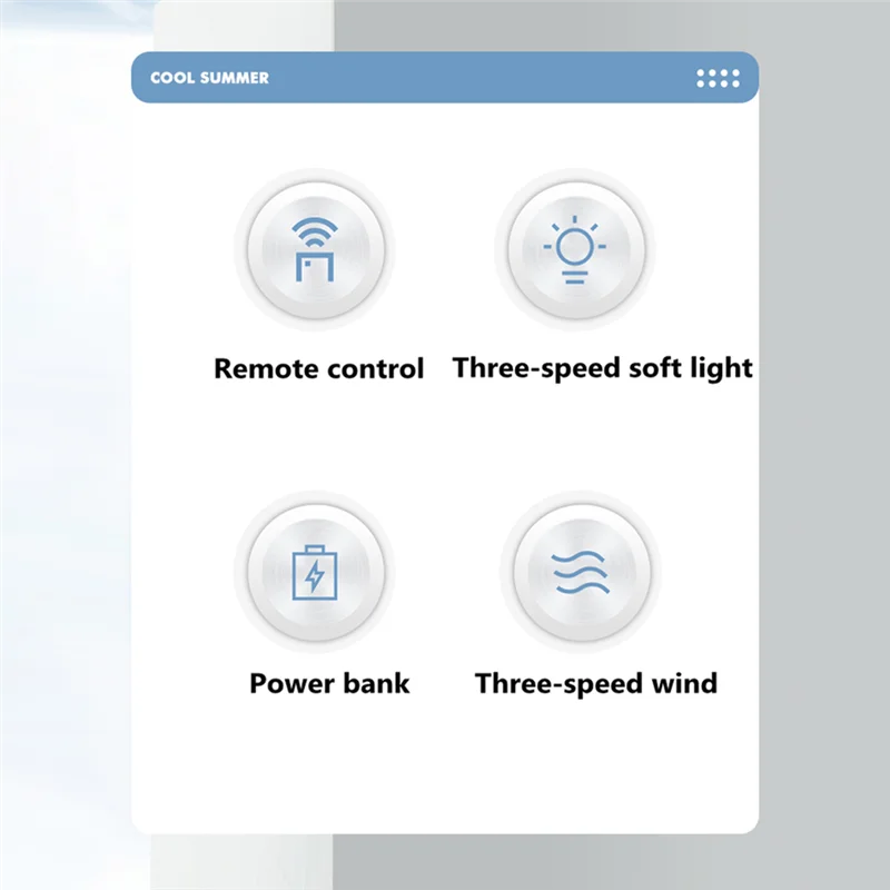 พัดลมระบายความร้อนตั้งแคมป์กลางแจ้งพร้อมโคมไฟ LED รีโมทคอนโทรล USB แบบชาร์จไฟได้พัดลมติดเพดาน3ตัวระบายอากาศติดผนังสีเทา