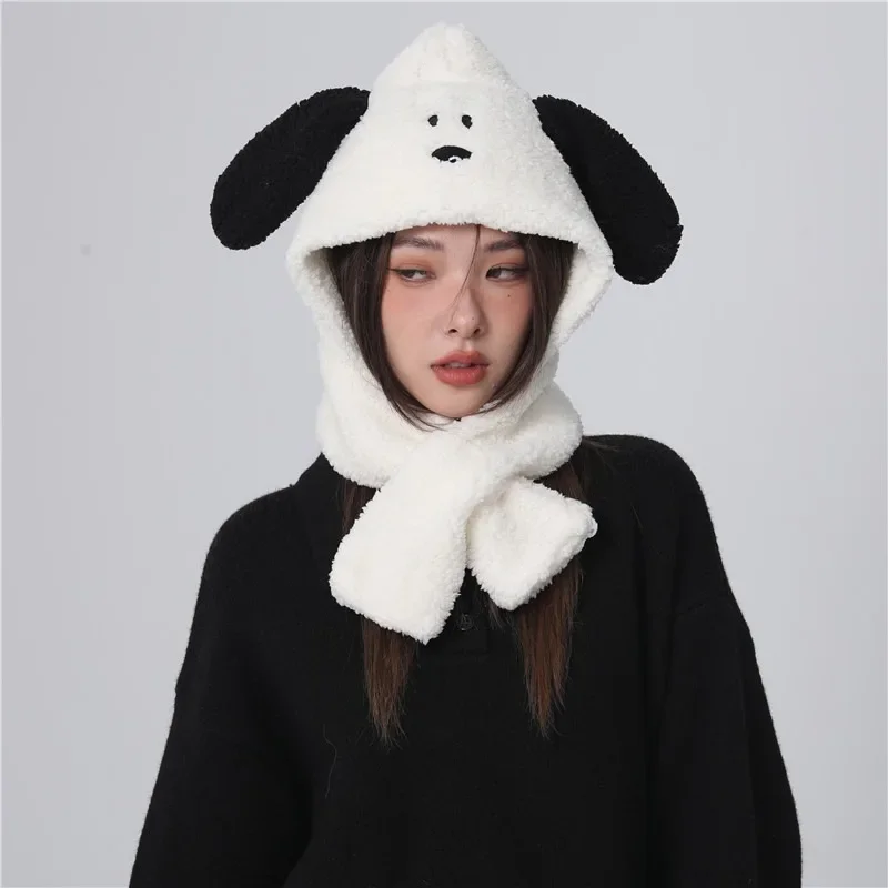 Snoopy Warm Hat Plush Scarf Autumn Winter Cute Women Girls Headgear Cartoon Student Kawaii Anime Ear Furry Protection Riding Cap