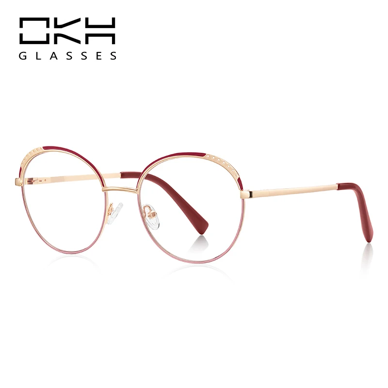 

OKH Metal Round Large Frame Women's Stylish Anti-Blue Light Glasses Customizable Prescription Reading Glasses 3115