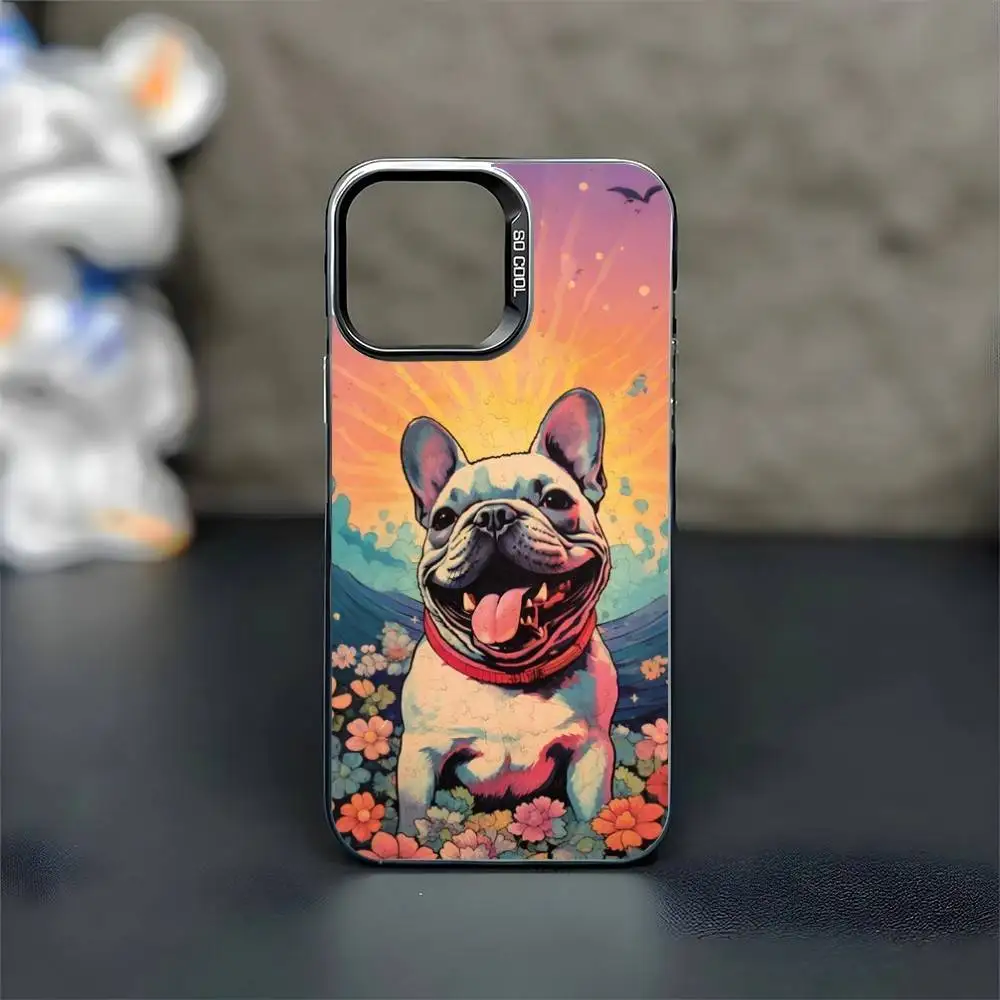 Capa de telefone bulldog francês dos desenhos animados para iphone17,16,15,14,13,12,11 plus, pro max preto fosco capa à prova de choque