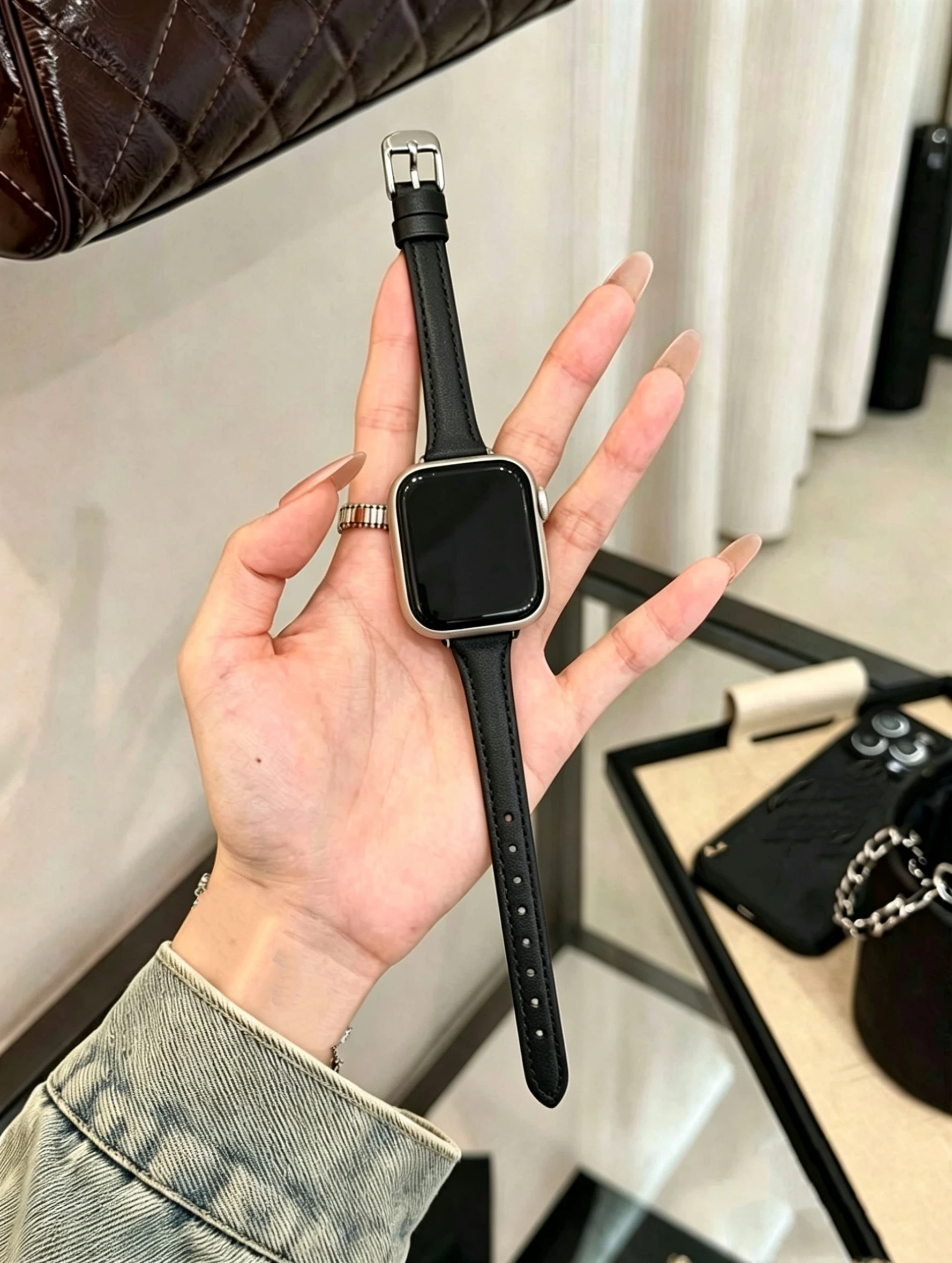 Schönes, schlankes Lederarmband für Apple Watch, Correa, Damen, dünn, 38mm, 40mm, 41mm, 42mm, 44mm, 45mm, 49mm