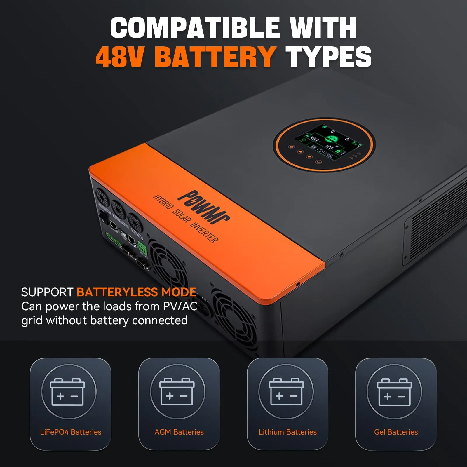 PowMr USA 5.2KW 48V 110Vac الهجين العاكس للطاقة الشمسية يمكن أن تقسيم المرحلة 220Vac الناتج عند موازية موجة جيبية نقية MPPT 100A PV 500Vdc #6