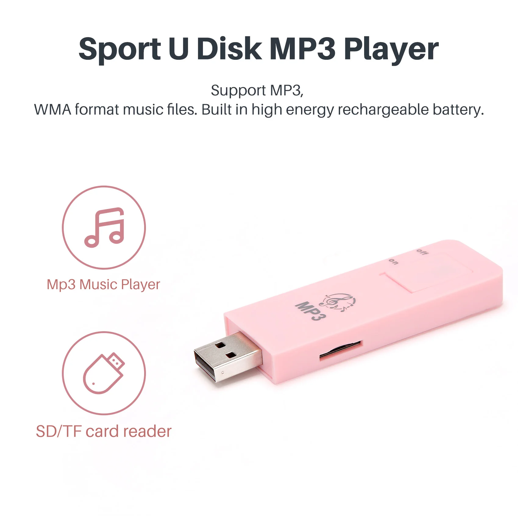 Portátil USB Sport U Disk Mini Mp3 Music Player Suporte Cartão TF de 32 GB (rosa)