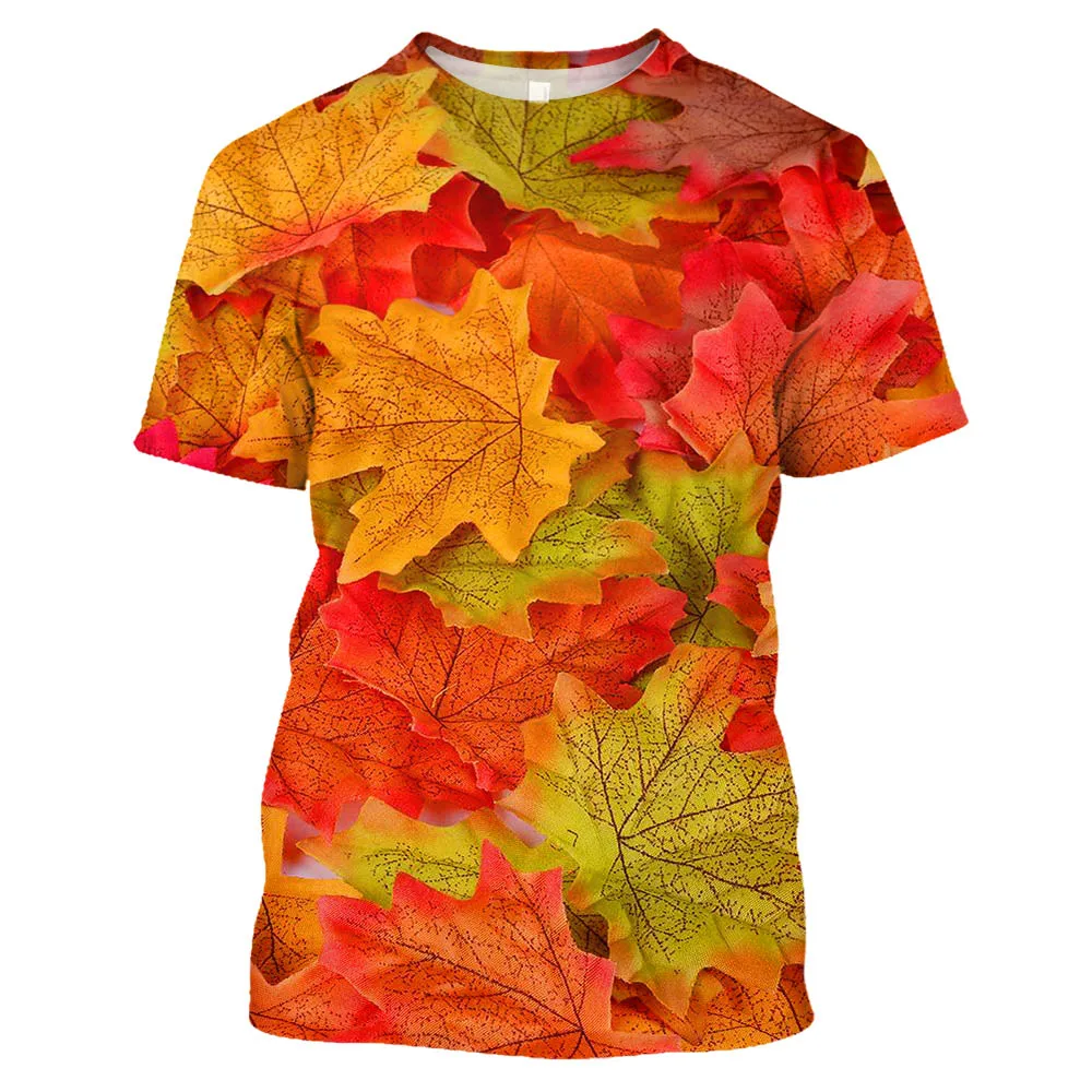 Summer Fashion Casual Creative Maple Leaf graphic t shirts For Men Oversized Leisure Personality Printed Round Neck Tees Tops
