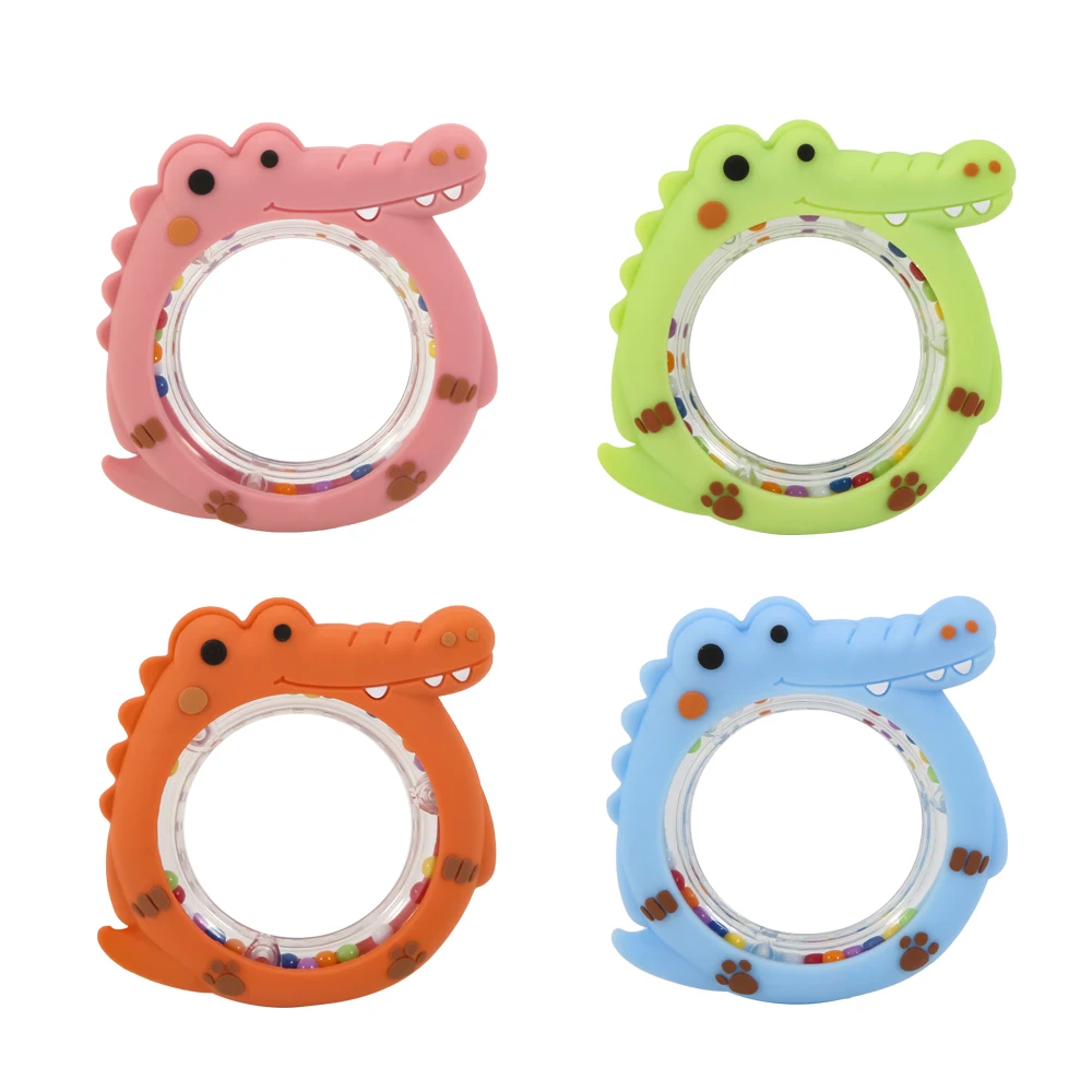 

4pcs Cute Baby Crocodile Teether Rattle, BPA-Free Food-Grade Silicone Rattle, Baby Teether Toy