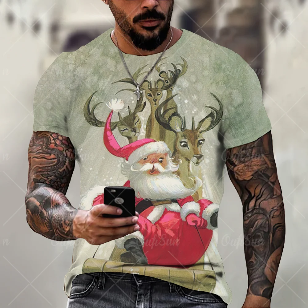 Christmas T-Shirts For Men 3d Santa Claus Print Men'S Clothing Casual Short Sleeved Loose Oversized T-Shirt Street Designer Tops