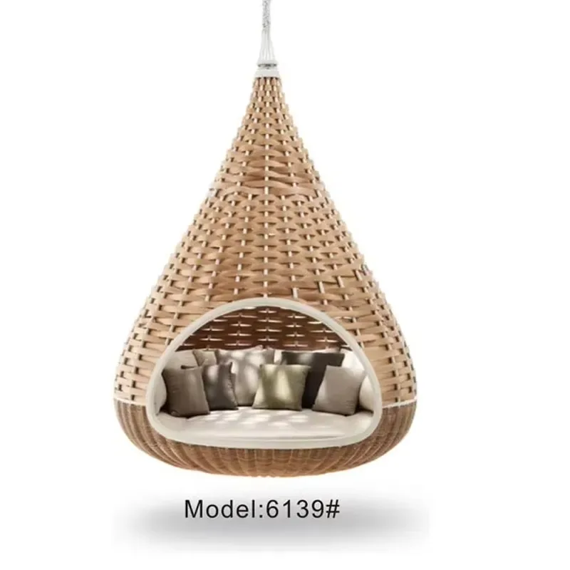 Nested Outdoor Wicker Bed Patio Rattan Plastic Beach Cabin Luxury Garden Canopy Sun Bed with Mat