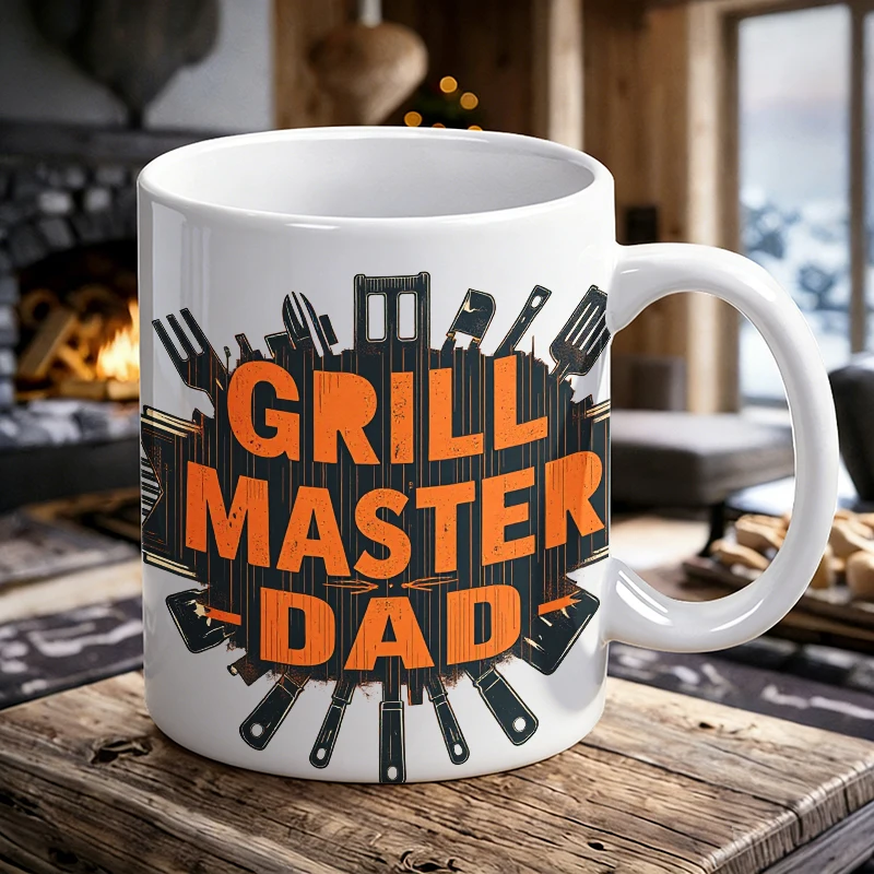 Caneca Cerâmica Grill Master Dad, Ferramentas de Churrasco Retrô, Caneca de Café, Caneca de Leite, Caneca de Chá para Escritório, Presente para Amigos, Resistente ao Desbotamento