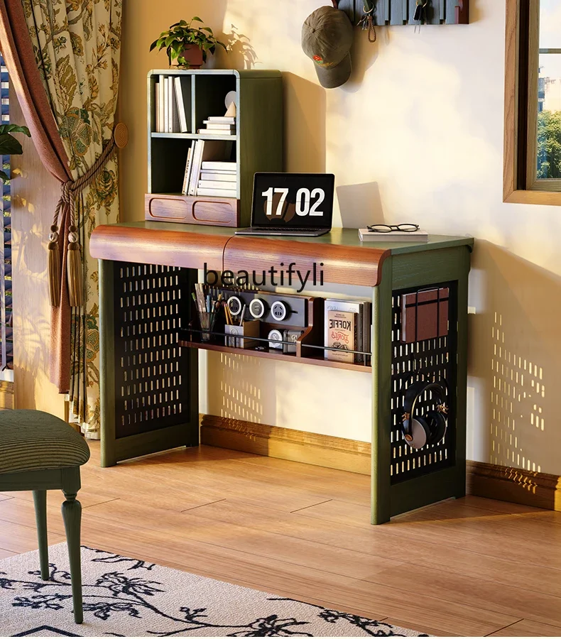 

French medieval solid wood desk, computer desk, bookshelf, integrated hole board with drawer45674567
