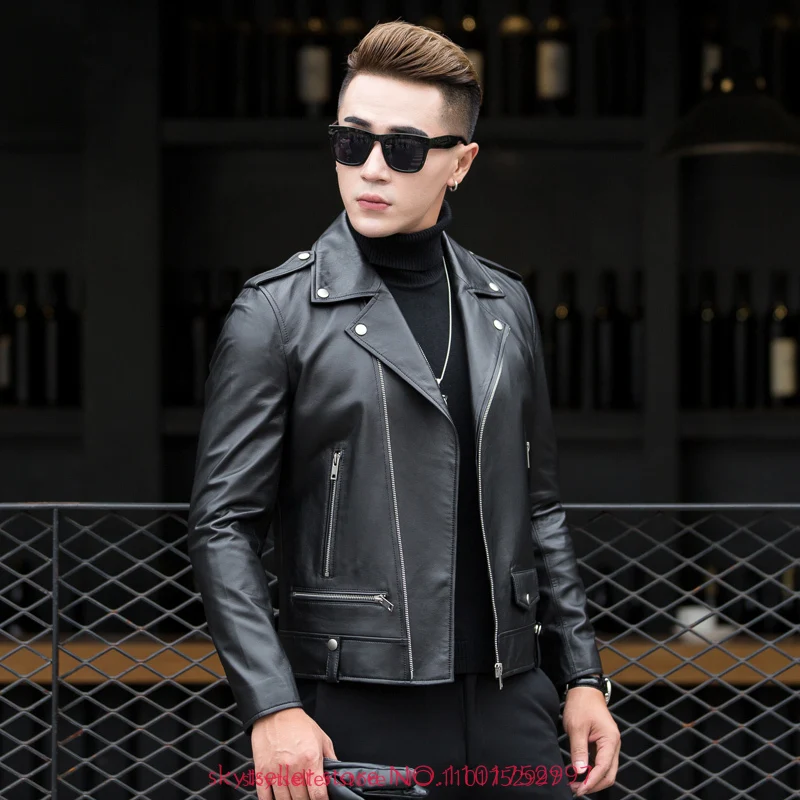 High Quality Genuine Leather Jacket Men sheepskin coat Spring Autumn Leather Coats Mens flight Jacket