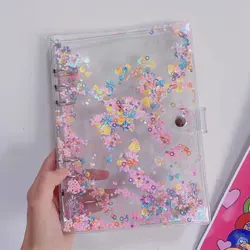 Carpeta de hojas sueltas A5 A6, cubierta transparente para cuaderno, lentejuelas brillantes, carpeta de archivos para estudiantes, planificador, carcasa Simple para diario, 6 anillos, 1 pieza