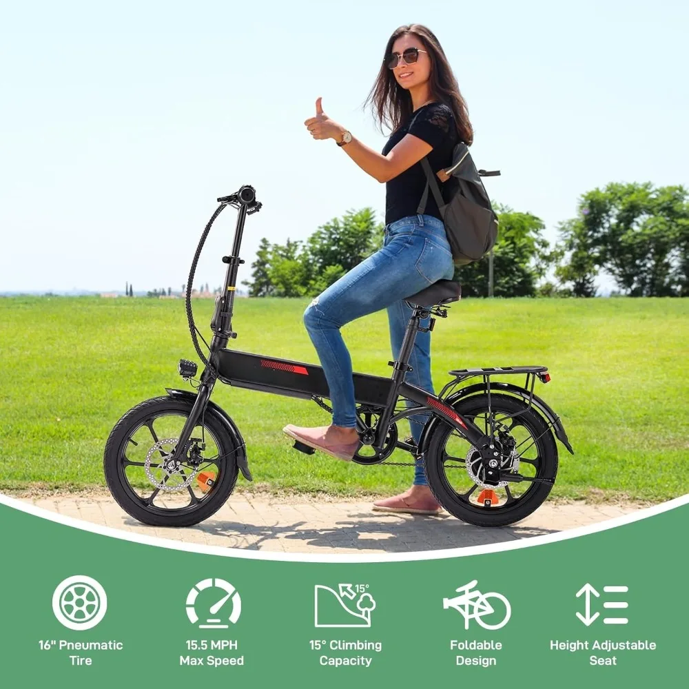 الكبار 16 بوصة دراجة كهربائية قابلة للطي E-الدراجة 350 واط موتور مزدوج مكابح قرصية دواسة مساعدة 35 ميل المدى 15.5 ميل في الساعة حد السرعة