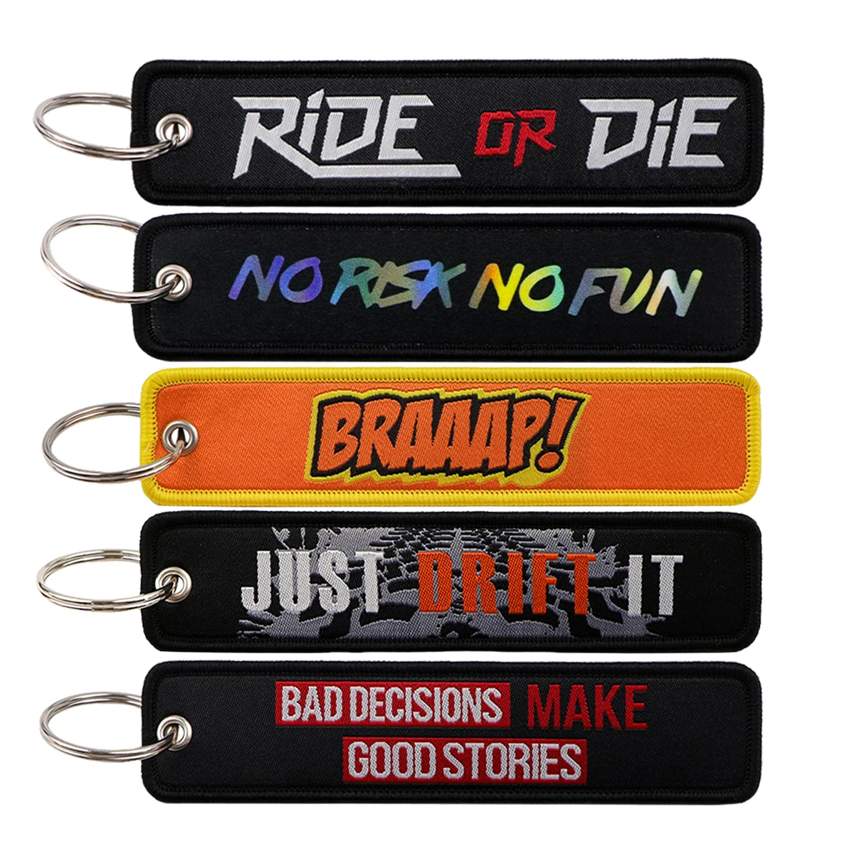 Llavero con etiqueta tejida Just Drift It para coches, mochila, llaveros, citas de carreras, llaveros bordados, etiqueta para llave, accesorios de etiqueta Jet