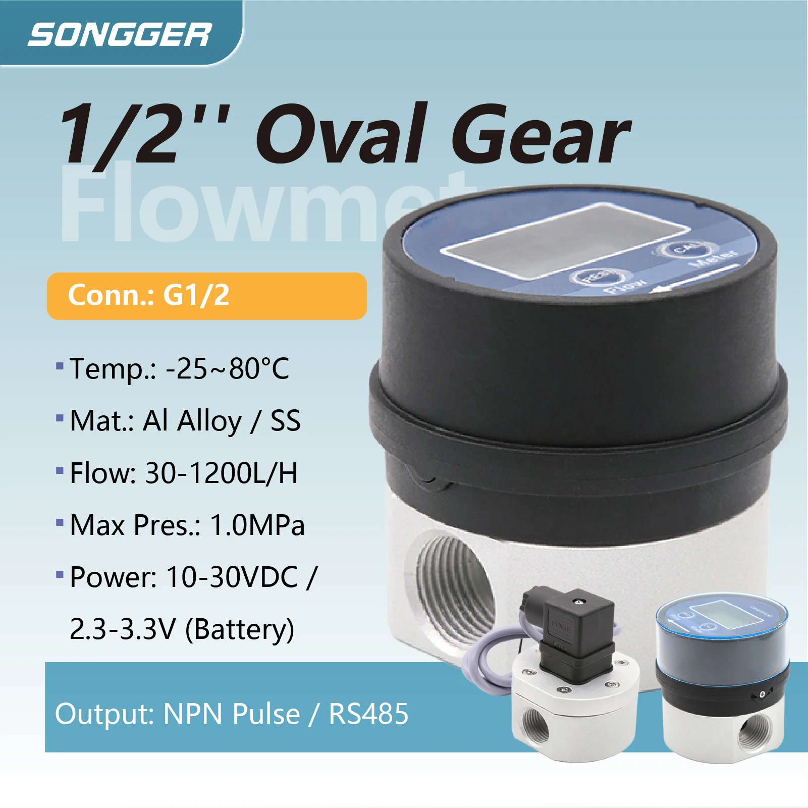 G1/2 Digital Oval Gear Fuel Flow Meter RS485 Modbus Diesel Oil Sensor Positive Displacement Stainless Steel Body