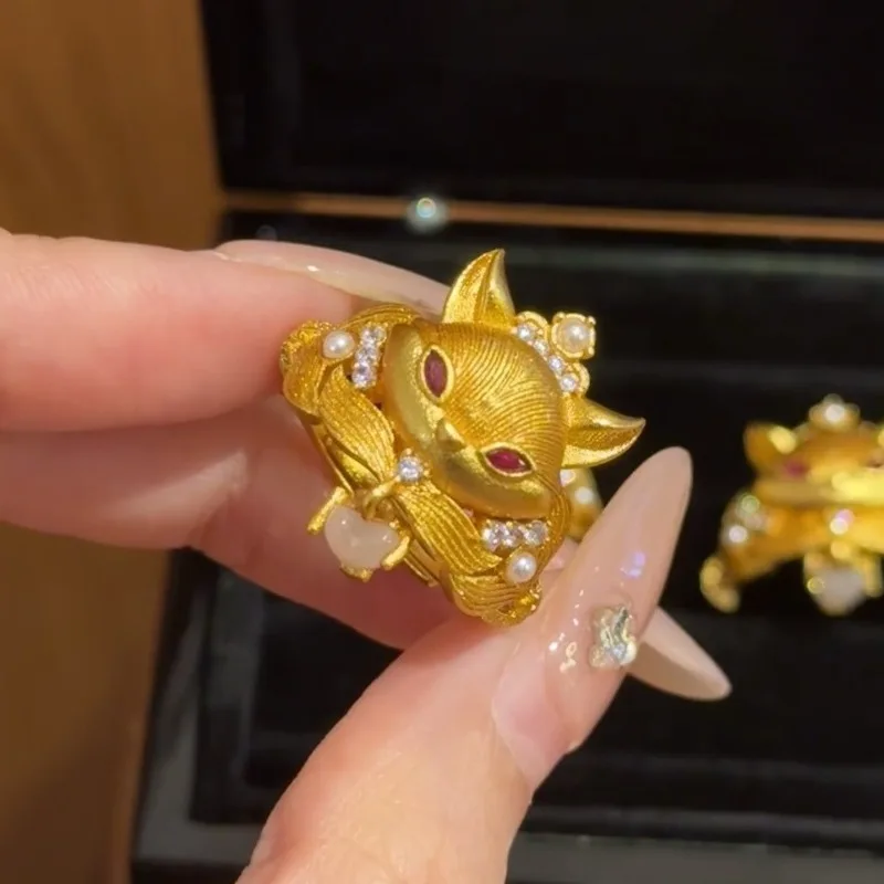 

New Su Daji New Chinese Brushed Gold Fox Ring Women's National Style Index Finger Ring Unique Ring Open Ring