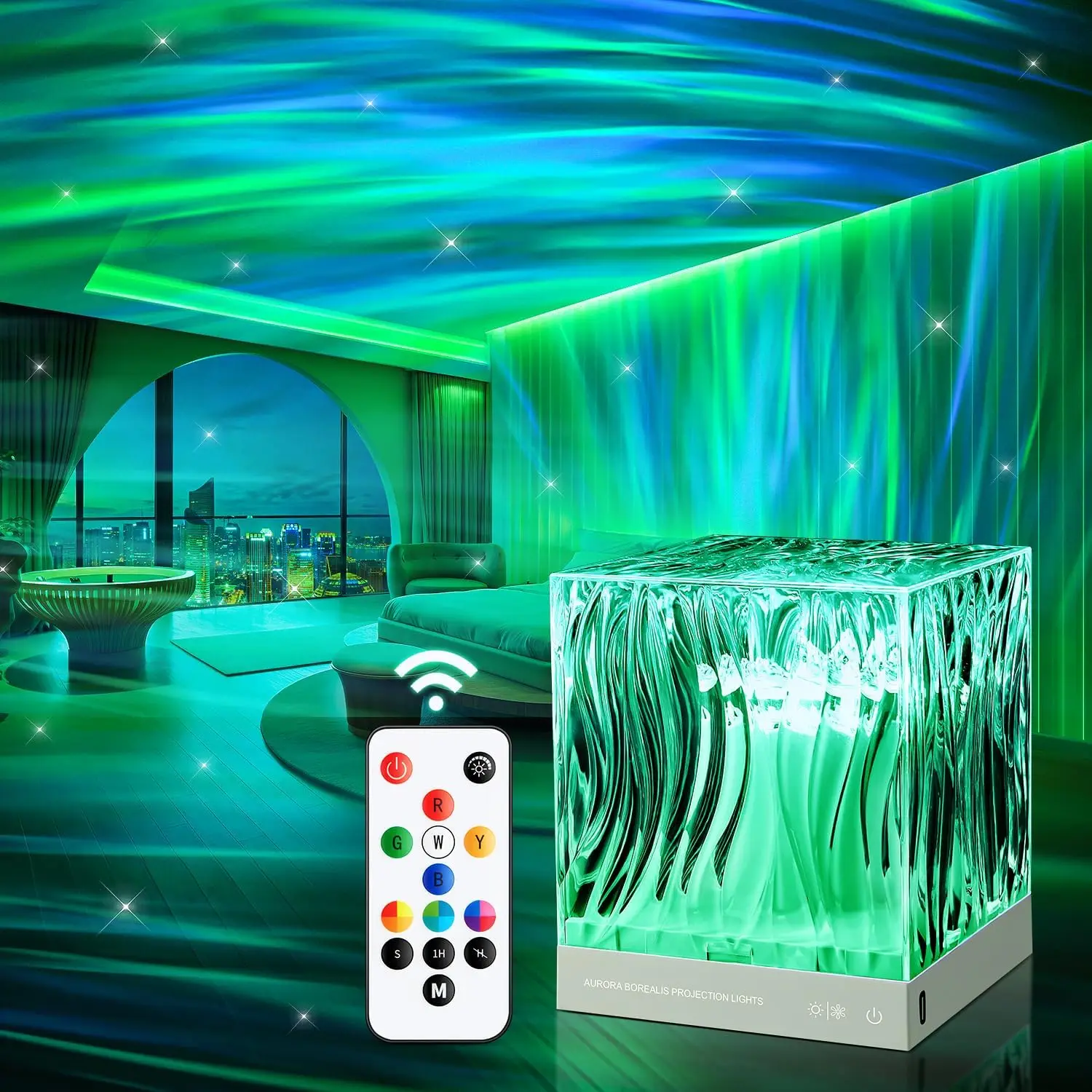 Northern Light Dynamic Night Light Atmosphere Rotating LED Water Ripple Crystal Lamp RGB Aurora Projector Lamp For Bedroom Decor