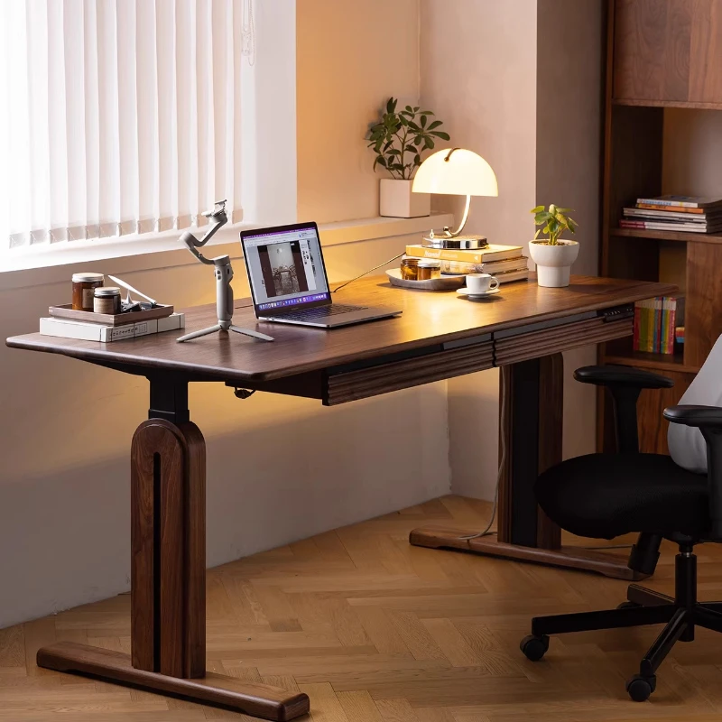 

North American black walnut electric lifting desk intelligent solid wood lifting desk computer desk dual motor workbench