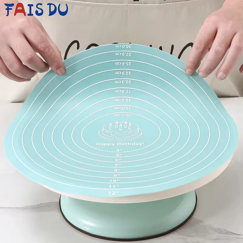FAIS DU-alfombrilla redonda de silicona para hornear, plato giratorio para pastel de 12 pulgadas de diámetro, almohadilla antideslizante, soporte para pastel, herramienta de cocina de calidad alimentaria para hornear